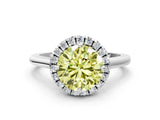 White gold Fancy Yellow Round Cut Halo Round Diamond Solitaire Engagement Ring with Pave Band and Four-Prong Setting_24