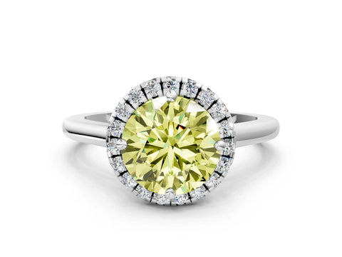 White gold Fancy Yellow Round Cut Halo Round Diamond Solitaire Engagement Ring with Pave Band and Four-Prong Setting_24