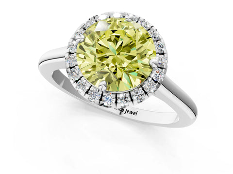 White gold Fancy Yellow Round Cut Halo Round Diamond Solitaire Engagement Ring with Pave Band and Four-Prong Setting_25