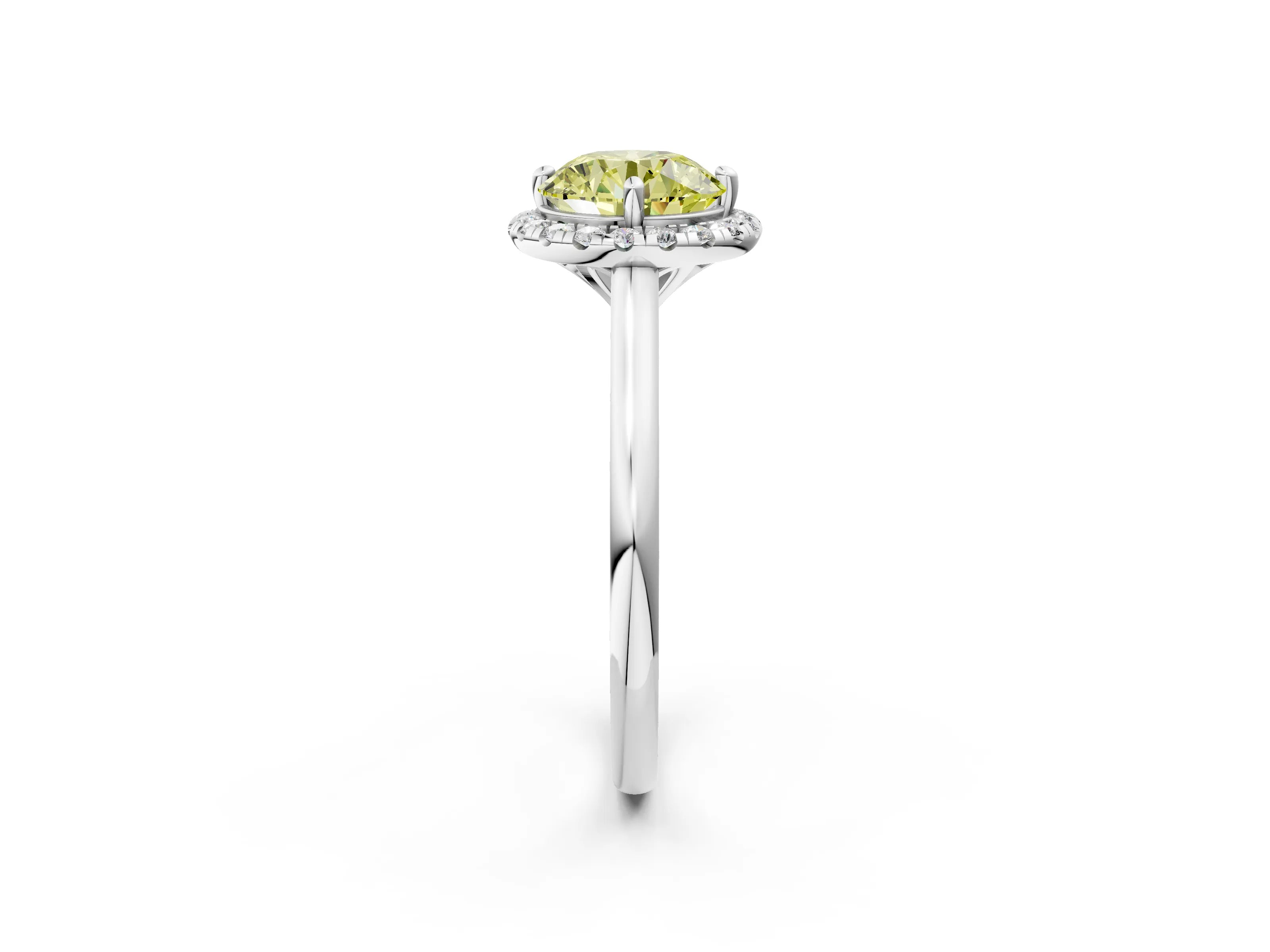 White gold Fancy Yellow Round Cut Halo Round Diamond Solitaire Engagement Ring with Pave Band and Four-Prong Setting_26