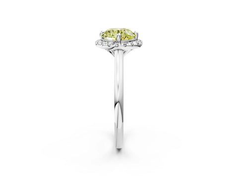 White gold Fancy Yellow Round Cut Halo Round Diamond Solitaire Engagement Ring with Pave Band and Four-Prong Setting_26