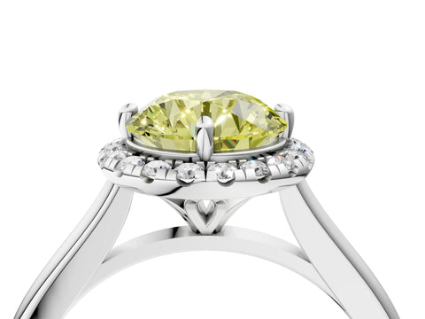 White gold Fancy Yellow Round Cut Halo Round Diamond Solitaire Engagement Ring with Pave Band and Four-Prong Setting_28