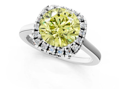 White gold Fancy Yellow Round Cut Halo Round Diamond Solitaire Ring with Pavé Band and Four-Prong Setting_13