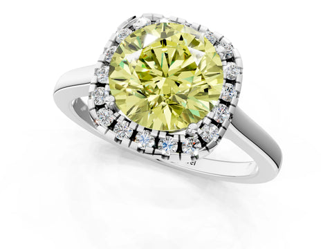 White gold Fancy Yellow Round Cut Halo Round Diamond Solitaire Ring with Pavé Band and Four-Prong Setting_24