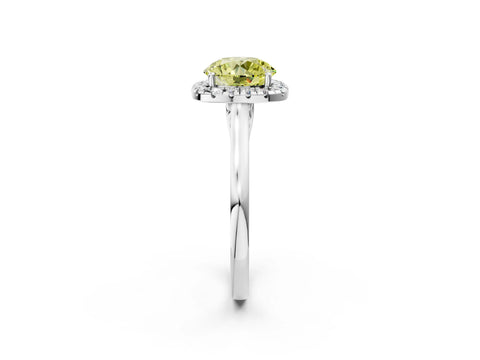 White gold Fancy Yellow Round Cut Halo Round Diamond Solitaire Ring with Pavé Band and Four-Prong Setting_26