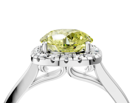 White gold Fancy Yellow Round Cut Halo Round Diamond Solitaire Ring with Pavé Band and Four-Prong Setting_28