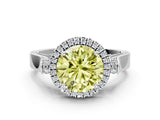 White gold Fancy Yellow Round Cut Halo Round Diamond Twist Band with Four-Prong Setting_12