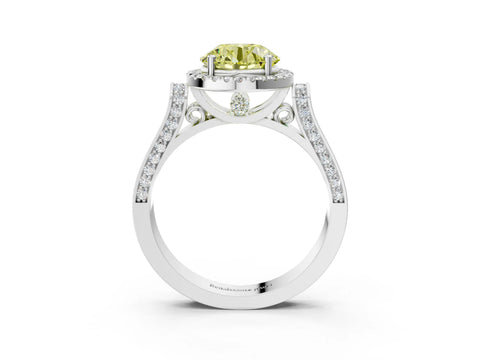 White gold Fancy Yellow Round Cut Halo Round Diamond Twist Band with Four-Prong Setting_15
