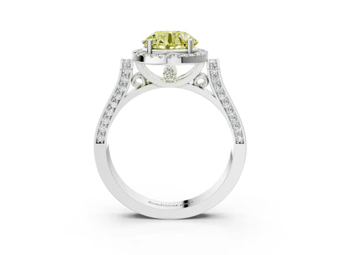 White gold Fancy Yellow Round Cut Halo Round Diamond Twist Band with Four-Prong Setting_27