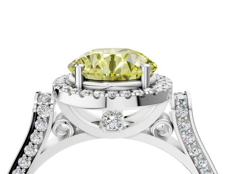 White gold Fancy Yellow Round Cut Halo Round Diamond Twist Band with Four-Prong Setting_28