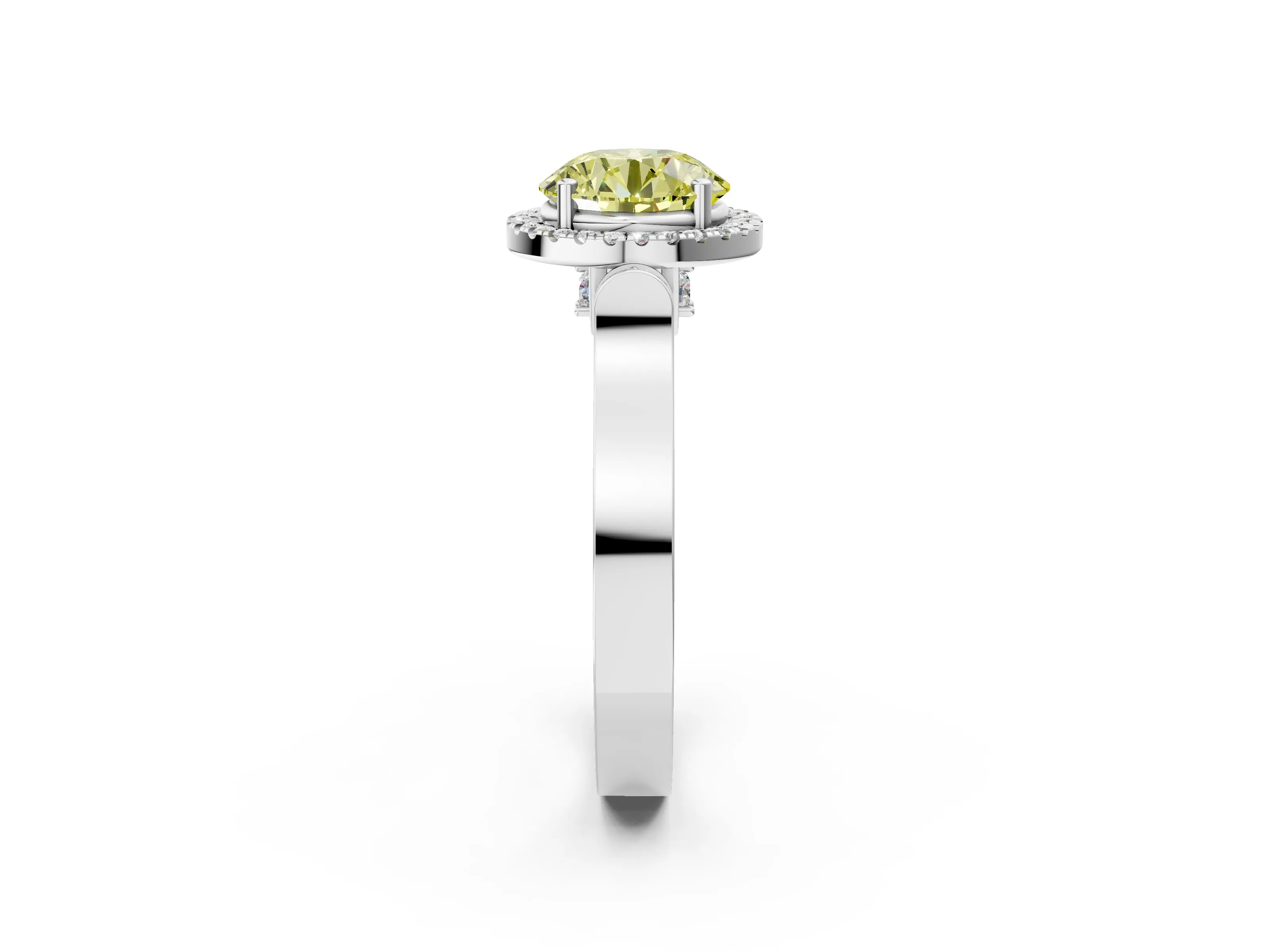 White gold Fancy Yellow Round Cut Halo Round Diamond Twist Band with Four-Prong Setting_2