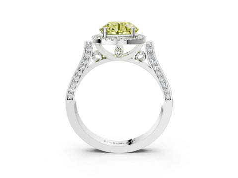 White gold Fancy Yellow Round Cut Halo Round Diamond Twist Band with Four-Prong Setting_3