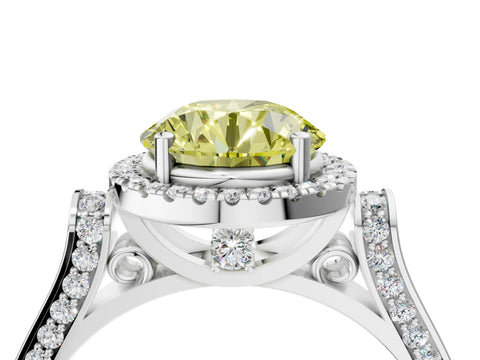 White gold Fancy Yellow Round Cut Halo Round Diamond Twist Band with Four-Prong Setting_4