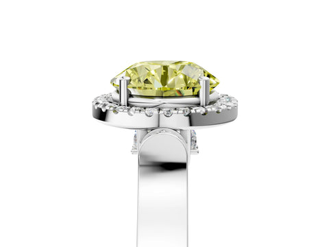 White gold Fancy Yellow Round Cut Halo Round Diamond Twist Band with Four-Prong Setting_5