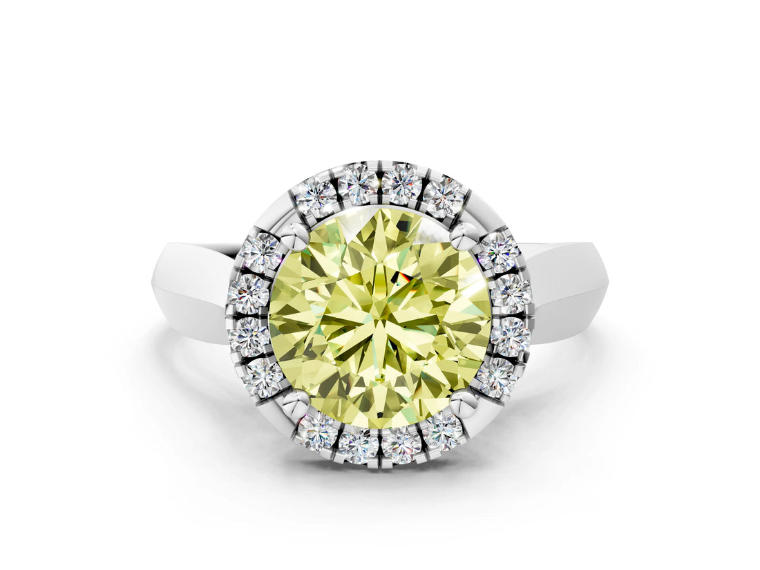 White gold Fancy Yellow Round  Cut Halo Solitaire Engagement Ring with Square Band and Four-Prong Setting_12