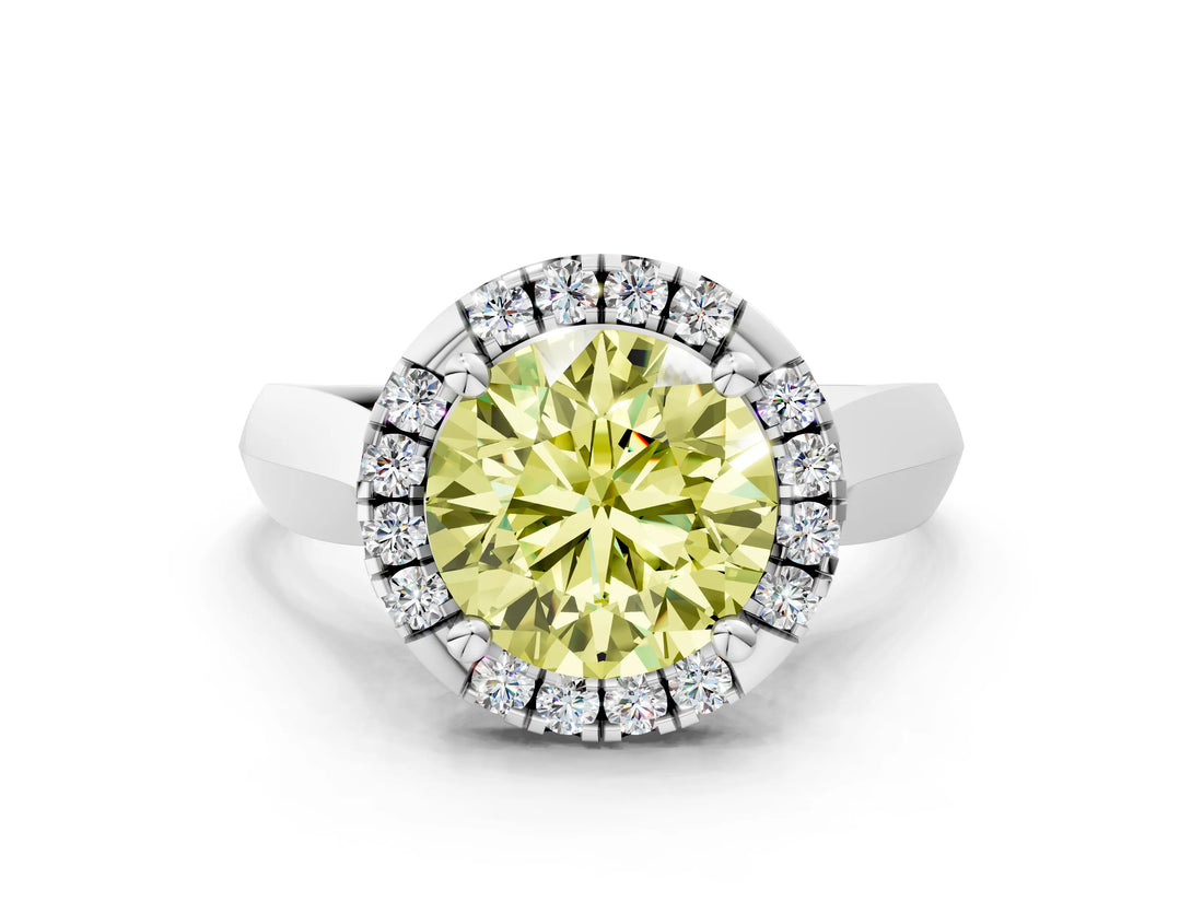 White gold Fancy Yellow Round  Cut Halo Solitaire Engagement Ring with Square Band and Four-Prong Setting_85