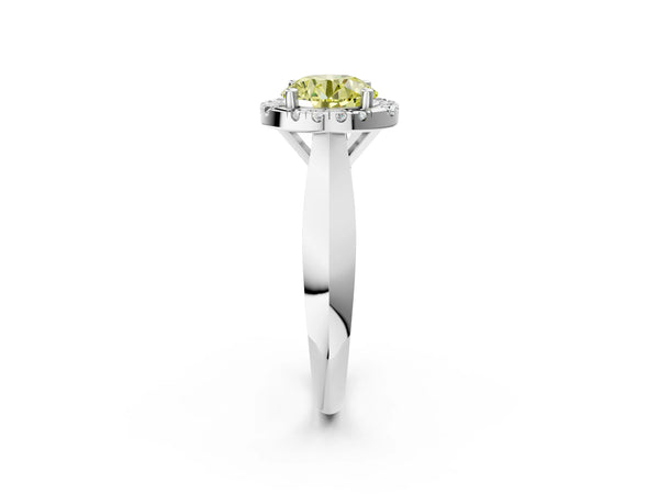 White gold Fancy Yellow Round  Cut Halo Solitaire Engagement Ring with Square Band and Four-Prong Setting