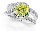 White gold Fancy Yellow Round  Cut Halo Split Shank Diamond Ring with Four-Prong Setting_1