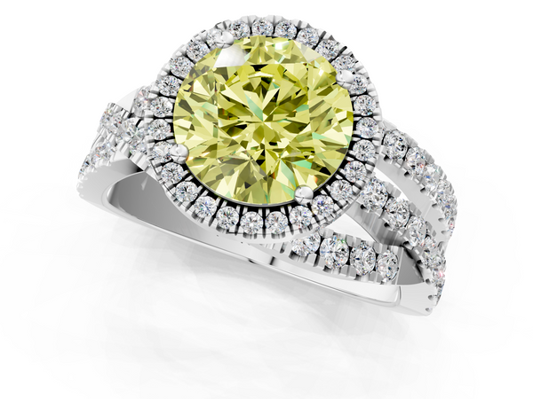 Platinum Fancy Yellow Round  Cut Halo Split Shank Prong Setting Ring