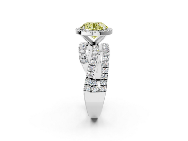 Platinum Fancy Yellow Round  Cut Halo Split Shank Prong Setting Ring