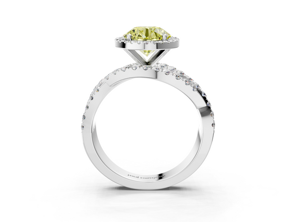 Platinum Fancy Yellow Round  Cut Halo Split Shank Prong Setting Ring