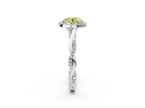 White gold Fancy Yellow Round Cut Halo Twist Band with Four-Prong Setting_26