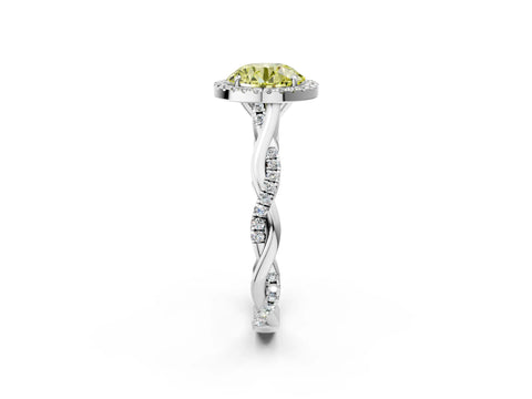White gold Fancy Yellow Round Cut Halo Twist Band with Four-Prong Setting_2