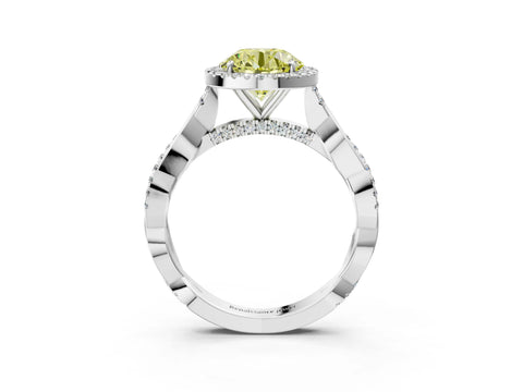 White gold Fancy Yellow Round Cut Halo Twist Band with Four-Prong Setting_3