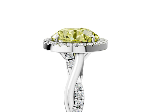 White gold Fancy Yellow Round Cut Halo Twist Band with Four-Prong Setting_5