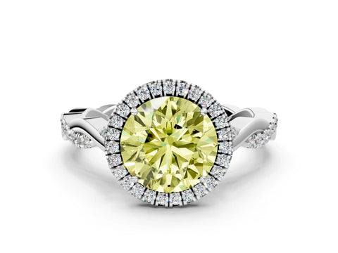 White gold Fancy Yellow Round Cut Halo Twist Band with Four-Prong Setting_72