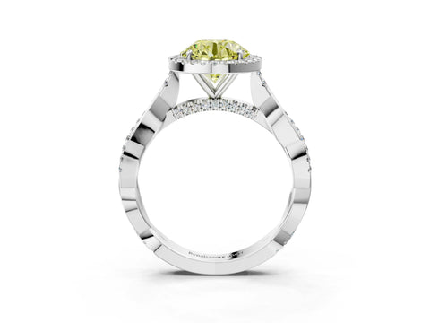 White gold Fancy Yellow Round Cut Halo Twist Band with Four-Prong Setting_75