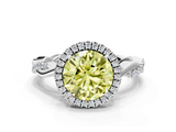 White gold Fancy Yellow Round  Cut Halo Twisted Band Four-Prong Ring