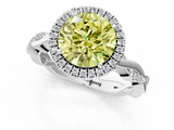 White gold Fancy Yellow Round  Cut Halo Twisted Band Four-Prong Ring_1