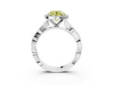 White gold Fancy Yellow Round  Cut Halo Twisted Band Four-Prong Ring_3