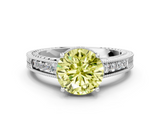 White gold Fancy Yellow Round  Cut Milgrain Channel Set Engagement Ring with Solitaire Prong Setting