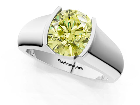 White gold Fancy Yellow Round Cut Solitaire Bezel Set Diamond Ring with Wide Band_13