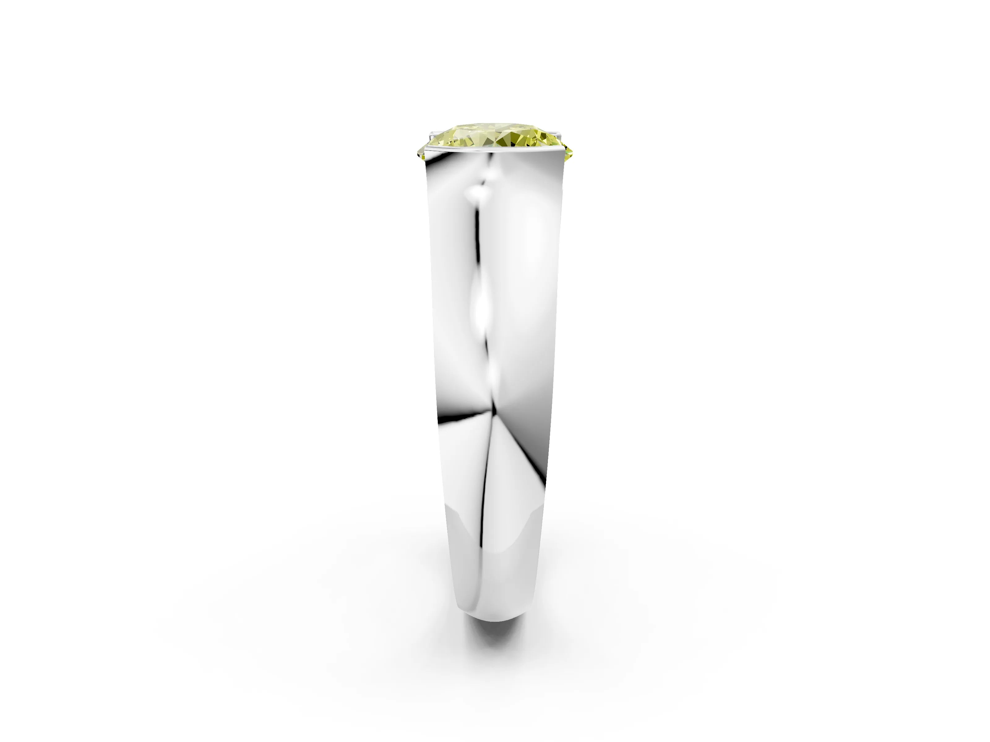 White gold Fancy Yellow Round Cut Solitaire Bezel Set Diamond Ring with Wide Band_14