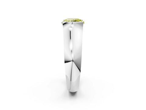 White gold Fancy Yellow Round Cut Solitaire Bezel Set Diamond Ring with Wide Band_14