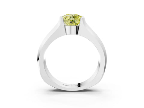 White gold Fancy Yellow Round Cut Solitaire Bezel Set Diamond Ring with Wide Band_15