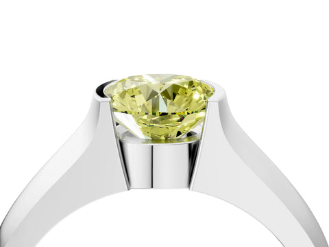 White gold Fancy Yellow Round Cut Solitaire Bezel Set Diamond Ring with Wide Band_16