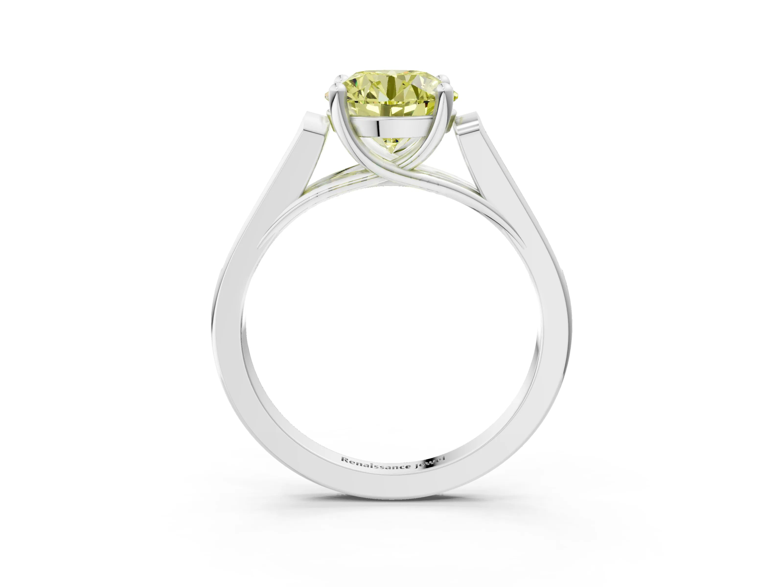 White gold Fancy Yellow Round Cut Solitaire Cathedral Diamond Engagement Ring with Channel-Set Band and Four-Prong Setting_18