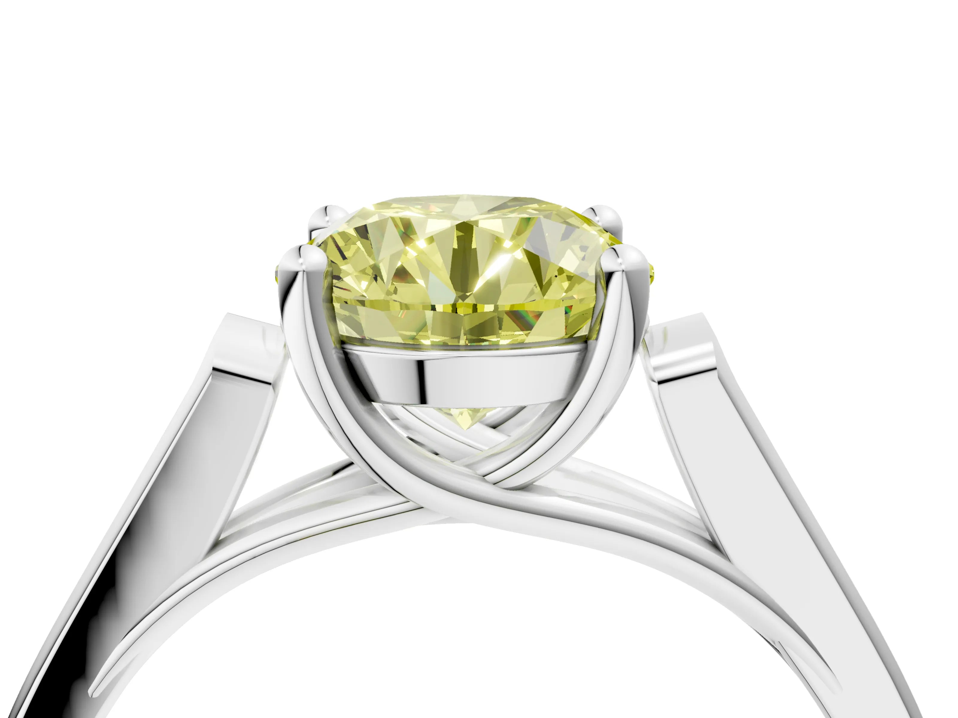 White gold Fancy Yellow Round Cut Solitaire Cathedral Diamond Engagement Ring with Channel-Set Band and Four-Prong Setting_19