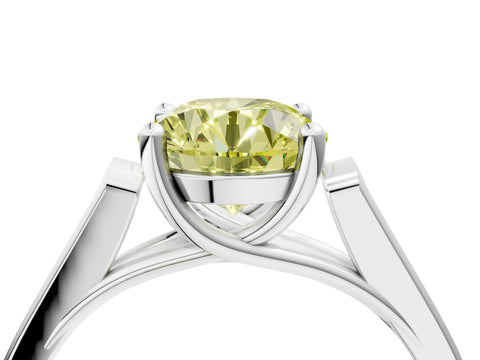 White gold Fancy Yellow Round Cut Solitaire Cathedral Diamond Engagement Ring with Channel-Set Band and Four-Prong Setting_19
