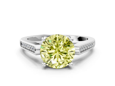 White gold Fancy Yellow Round Cut Solitaire Cathedral Diamond Engagement Ring with Channel-Set Band and Four-Prong Setting_3