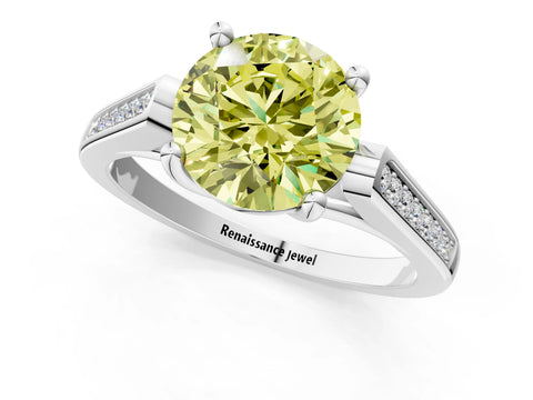 White gold Fancy Yellow Round Cut Solitaire Cathedral Diamond Engagement Ring with Channel-Set Band and Four-Prong Setting_4