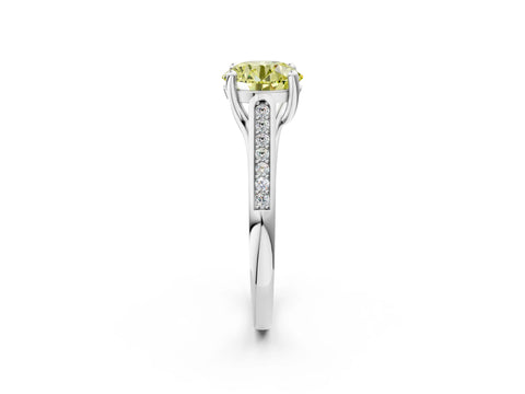 White gold Fancy Yellow Round Cut Solitaire Cathedral Diamond Engagement Ring with Channel-Set Band and Four-Prong Setting_5