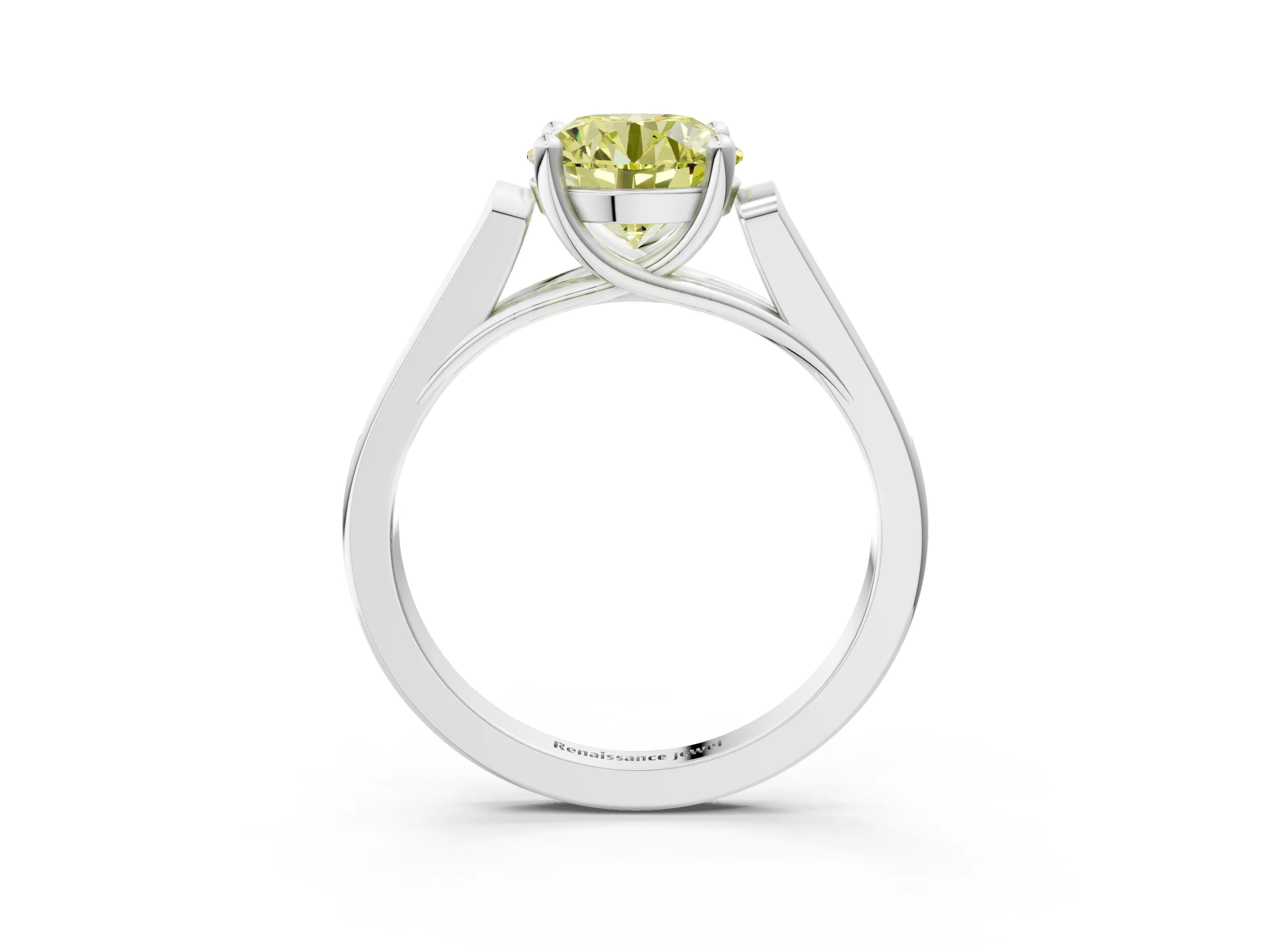 White gold Fancy Yellow Round Cut Solitaire Cathedral Diamond Engagement Ring with Channel-Set Band and Four-Prong Setting_6
