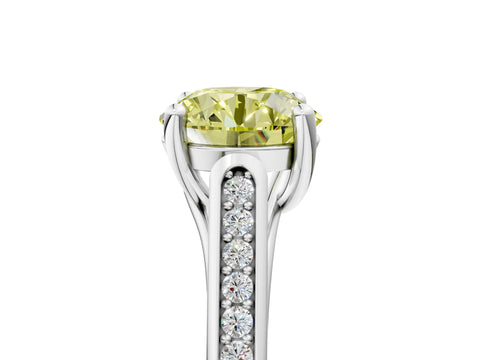 White gold Fancy Yellow Round Cut Solitaire Cathedral Diamond Engagement Ring with Channel-Set Band and Four-Prong Setting_8