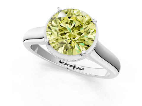 White gold Fancy Yellow Round Cut Solitaire Diamond Engagement Ring with Four-Prong Setting and Tapered Band_13