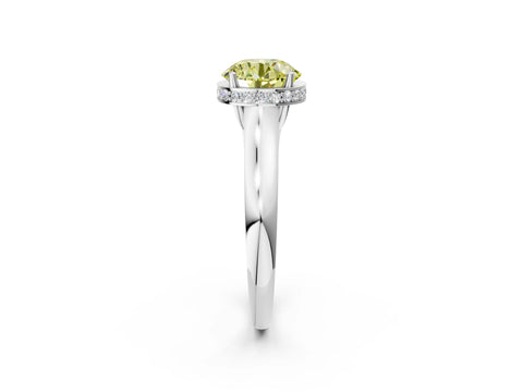White gold Fancy Yellow Round Cut Solitaire Diamond Engagement Ring with Four-Prong Setting and Tapered Band_2